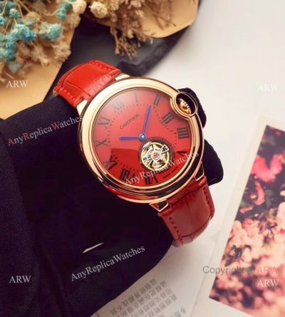 Clone Cartier Ballon Bleu Red Face Rose Gold Tourbillon Watches 38mm